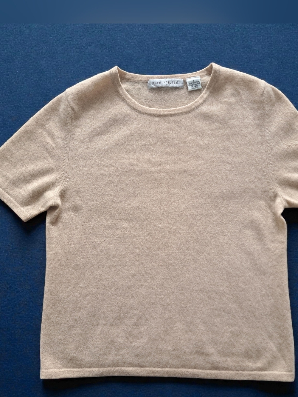 100% Cashmere Pursuits Ltd. Beige Crew Neck Short Sleeve Sweater